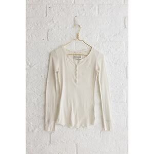 VTG Y2K Fox Girls White Long Sleeve Henley Fitted Top Size S